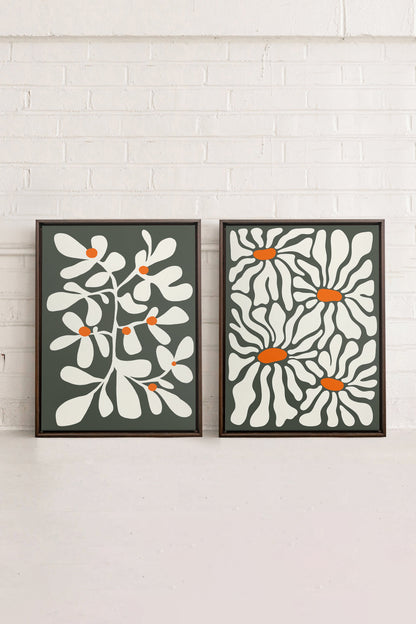 OLEKA CANVAS - PÉTALES EN FUSION, 2 Oeuvres sur toile étirée, encadré Brun Noyer