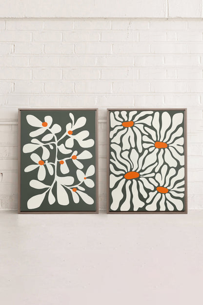 OLEKA CANVAS - PÉTALES EN FUSION, 2 Oeuvres sur toile étirée, encadré Brun Chêne