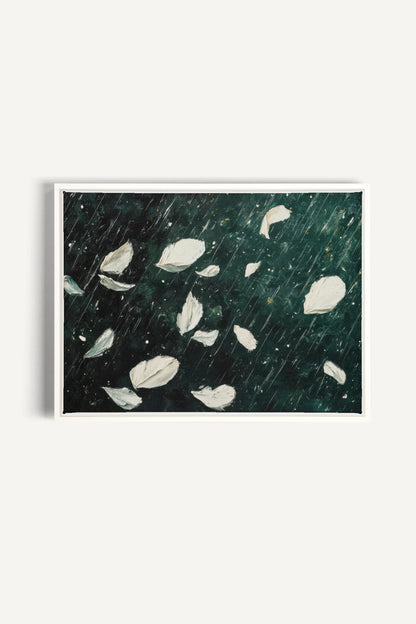 OLEKA CANVAS - PETALS IN THE NIGHT, Oeuvre sur toile étirée, encadré Blanc