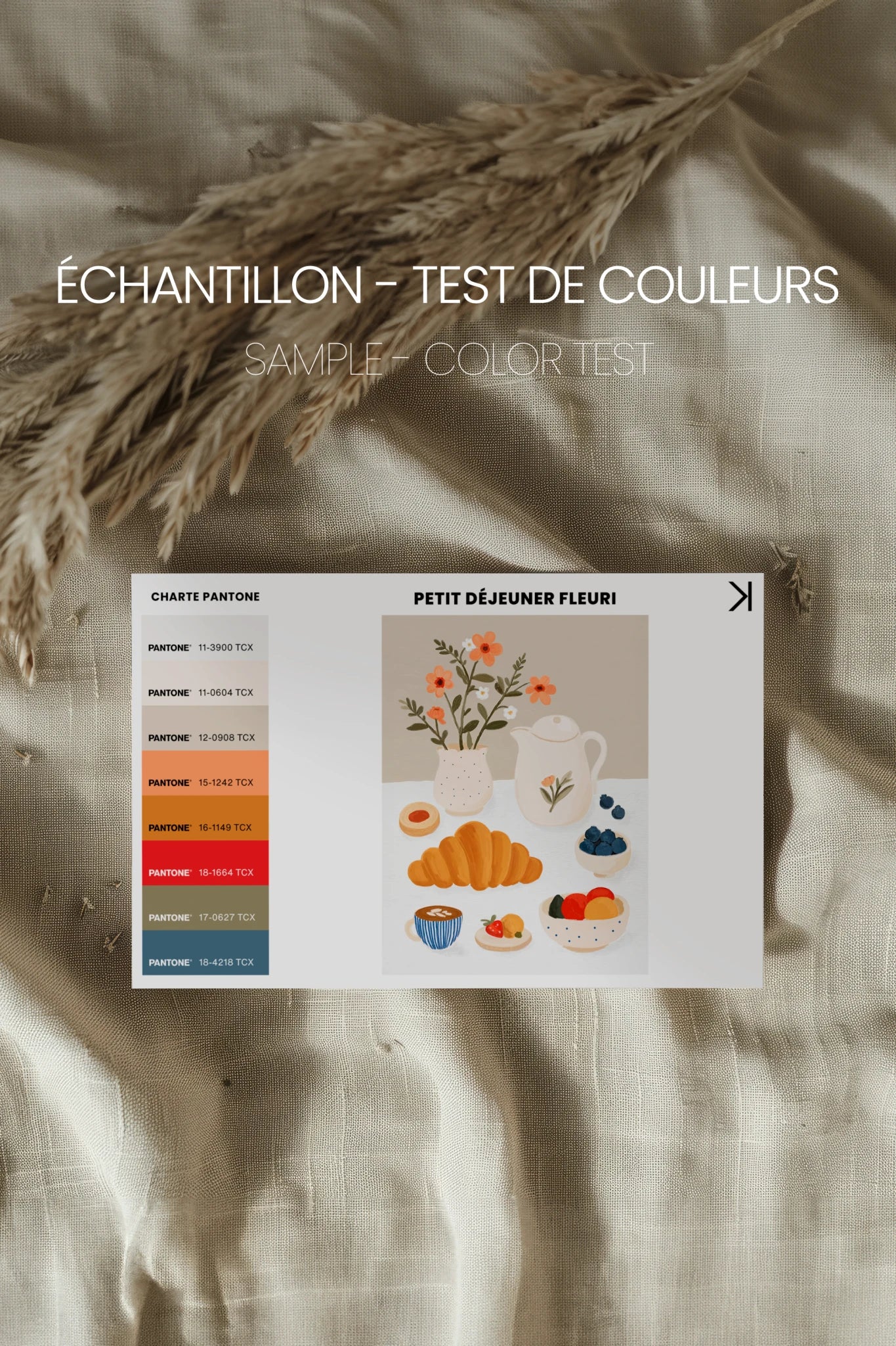 PETIT DÉJEUNER FLEURI, Artwork on rigid canvas, framed in Vintage Gold