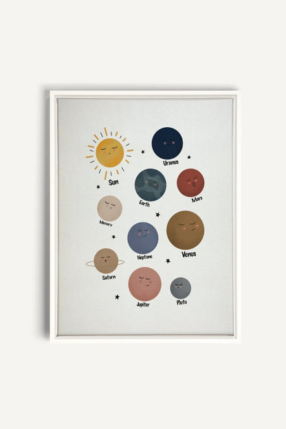 OLEKA CANVAS - PLANÈTES, Oeuvre sur toile étirée, encadré Blanc