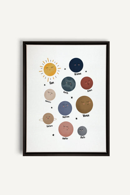 OLEKA CANVAS - PLANÈTES, Oeuvre sur toile étirée, encadré Noir