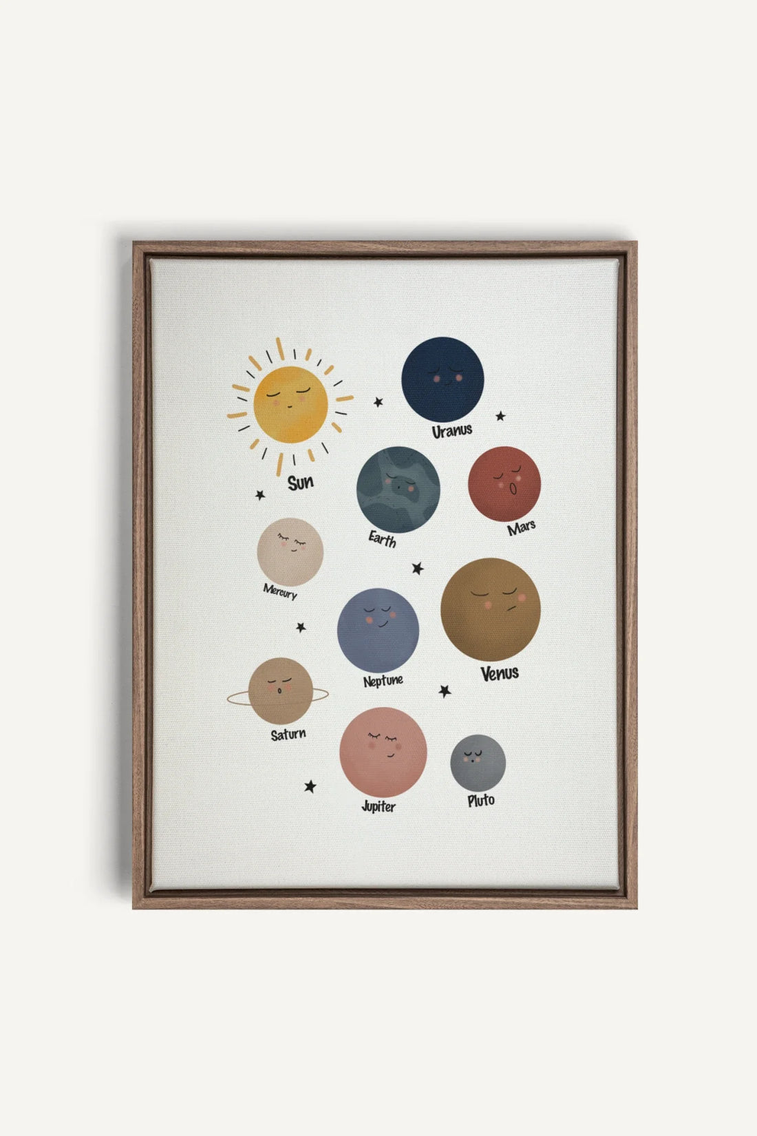 OLEKA CANVAS - PLANÈTES, Oeuvre sur toile étirée, encadré Brun Chêne