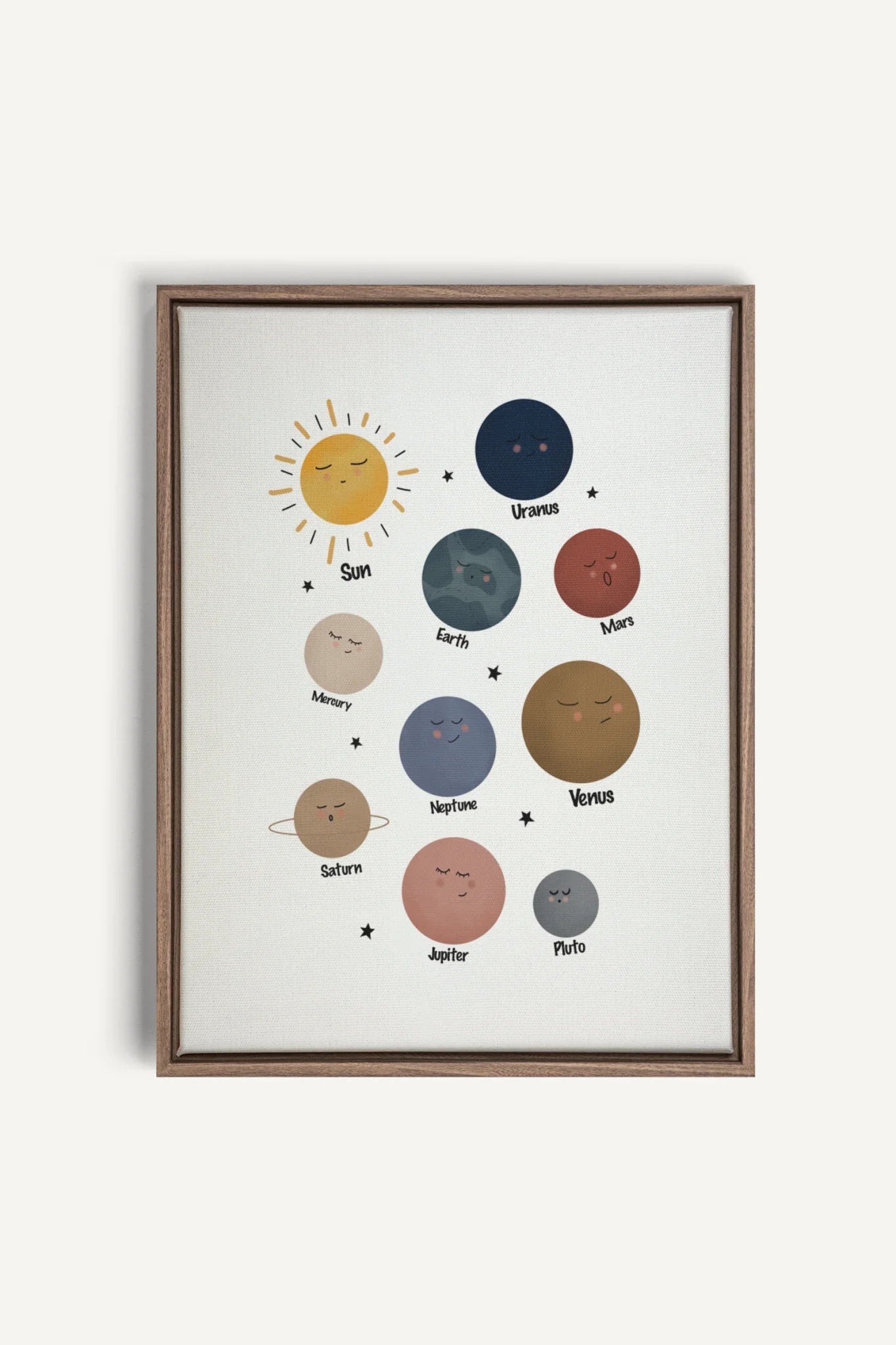 OLEKA CANVAS - PLANÈTES, Oeuvre sur toile étirée, encadré Brun Chêne