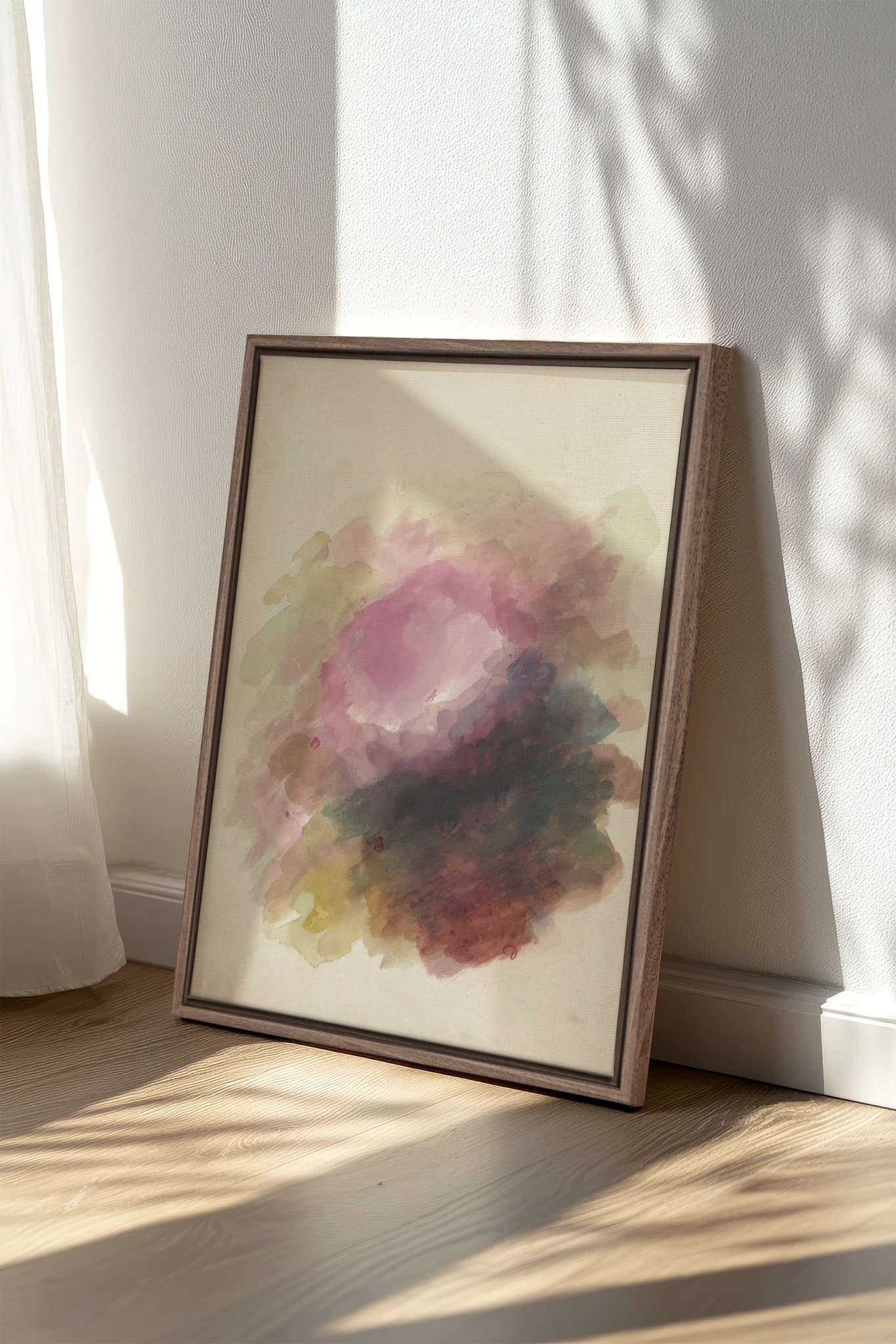 PLUM GARDEN, Oeuvre sur toile étirée, encadré Brun Chêne