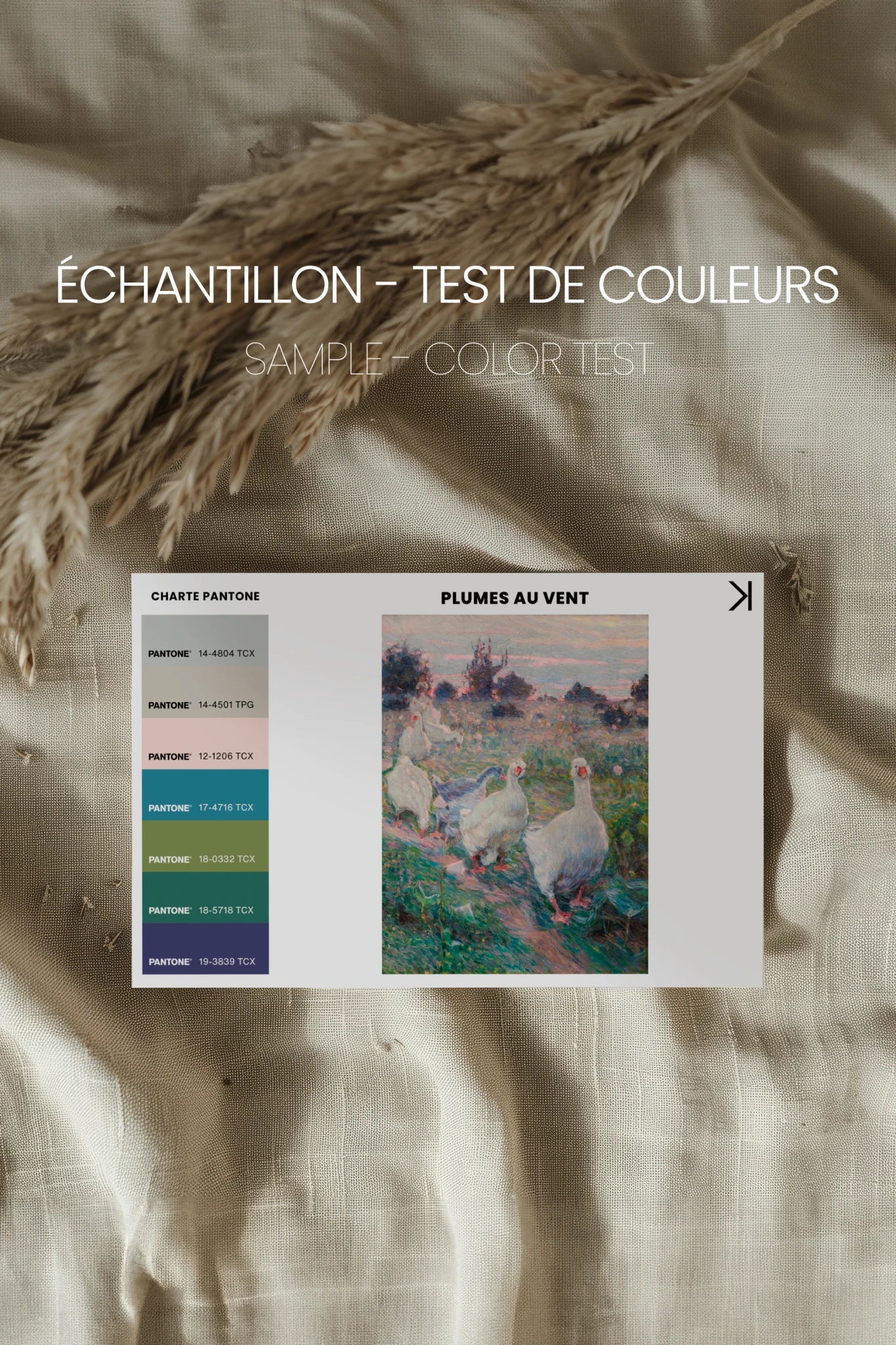 PLUMES AU VENT, Oeuvre sur toile rigide, encadré Vintage Argent