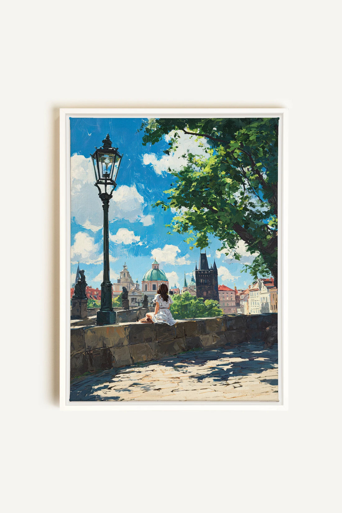 PRAGUE REVERIE, Artwork on stretched canvas, framed in white