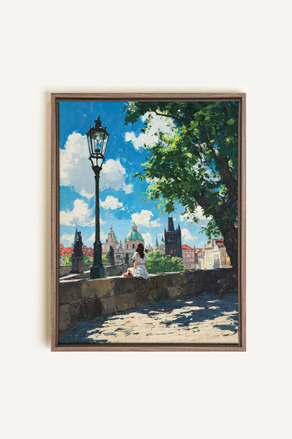 PRAGUE REVERIE, Oeuvre sur toile étirée, encadré Brun Chêne