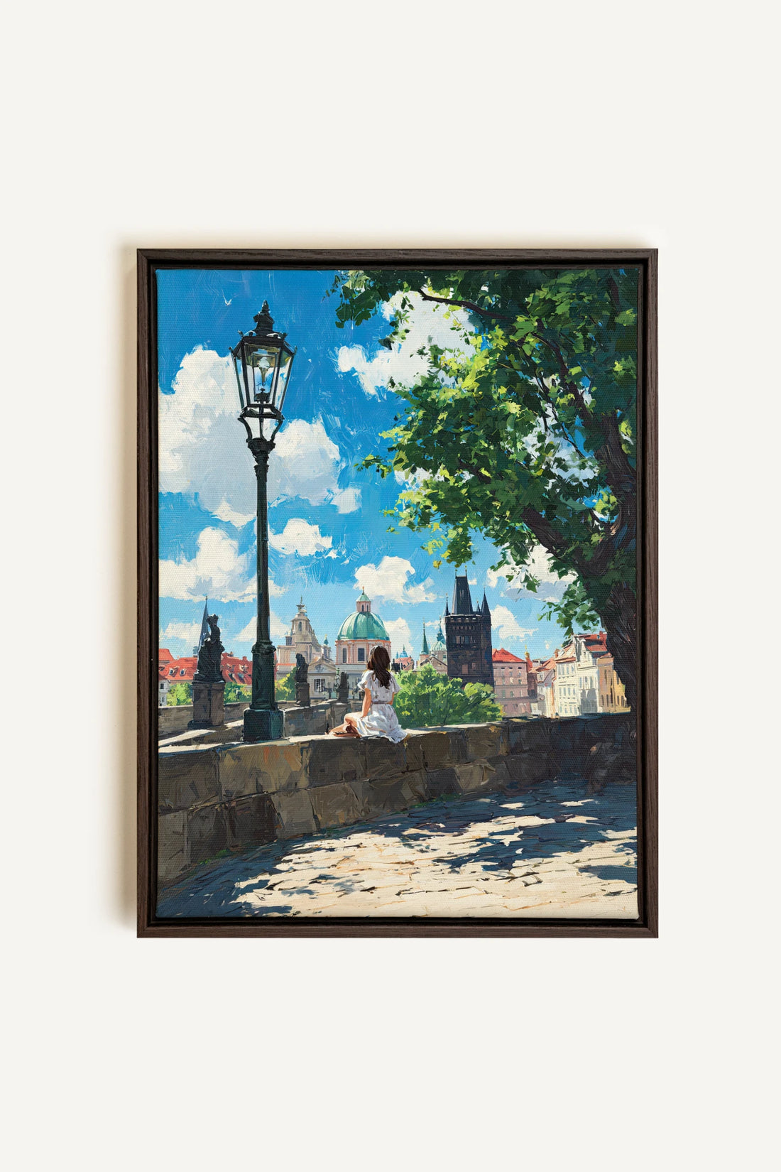 PRAGUE REVERIE, Artwork on stretched canvas, framed in Walnut Brown