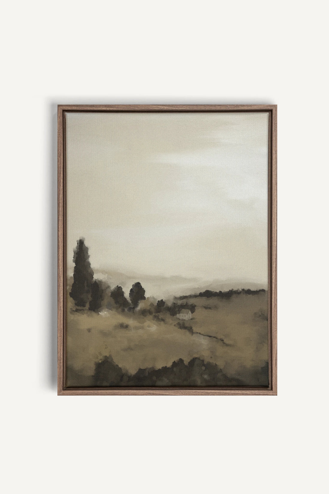 PRAIRIE DE BRUME, Oeuvre sur toile étirée, encadré Brun Chêne