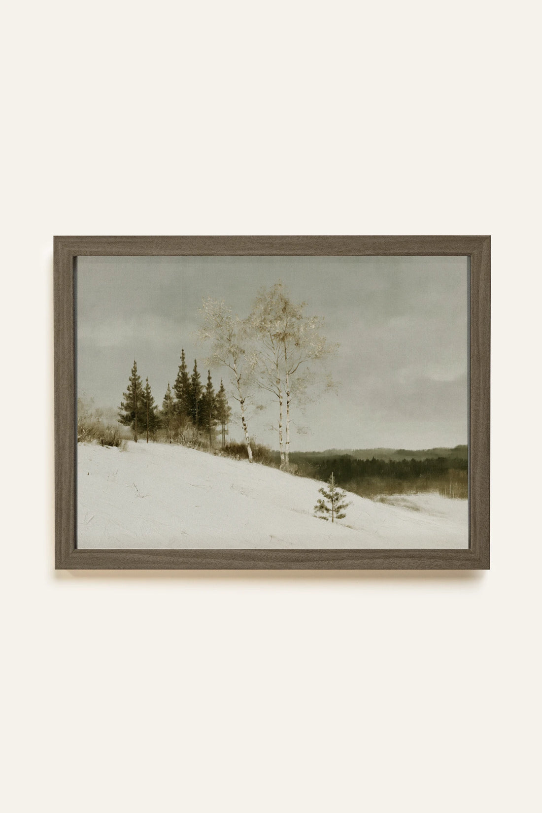 QUIÉTUDE HIVERNALE, Oeuvre sur toile rigide, encadré brun chêne