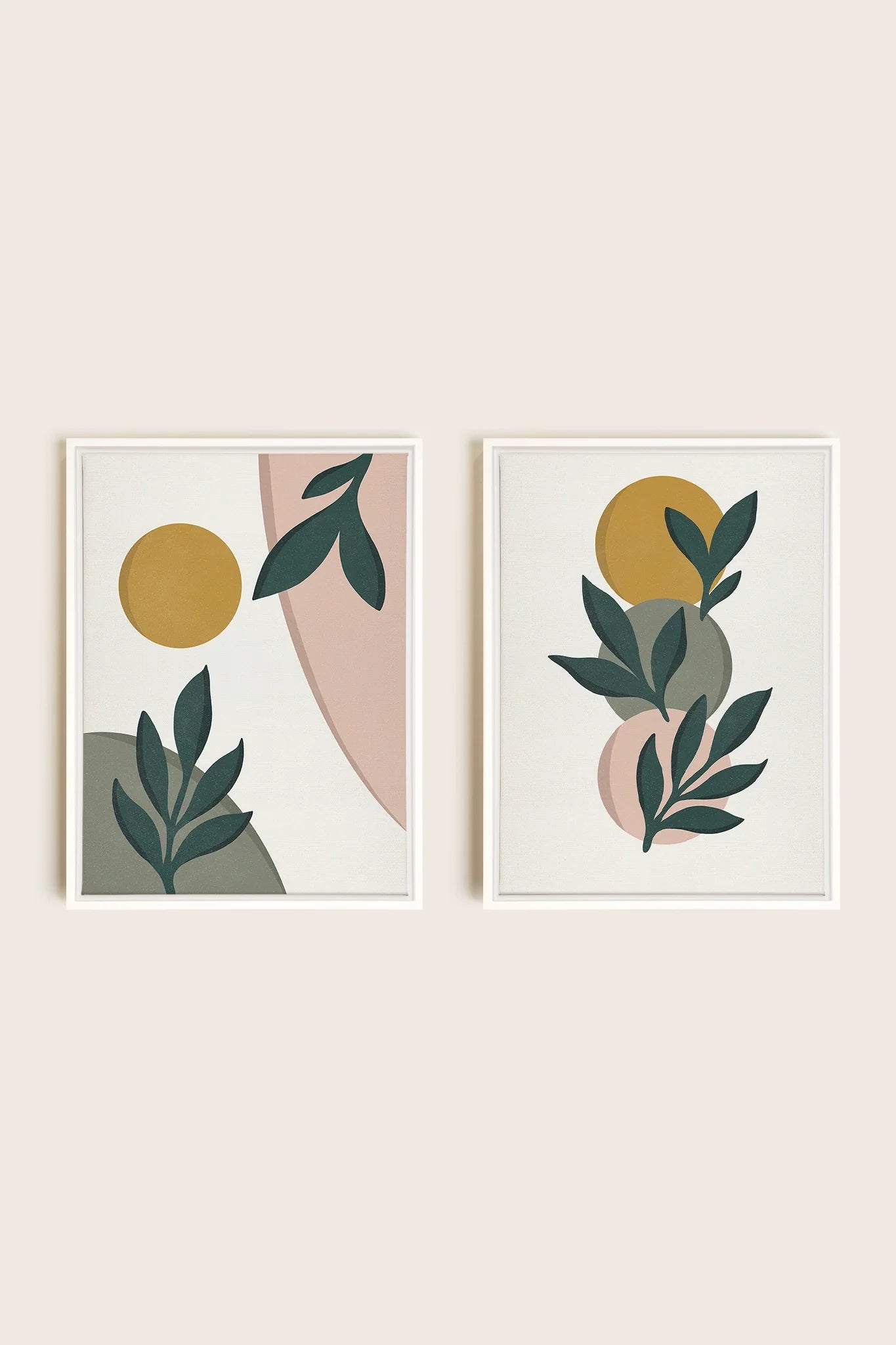 OLEKA CANVAS - RADIANT FLORA DUO, 2 Oeuvres sur toile étirée, encadré Blanc