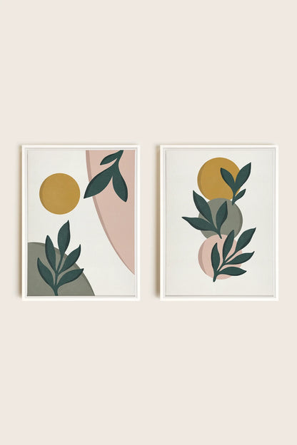 OLEKA CANVAS - RADIANT FLORA DUO, 2 Oeuvres sur toile étirée, encadré Blanc