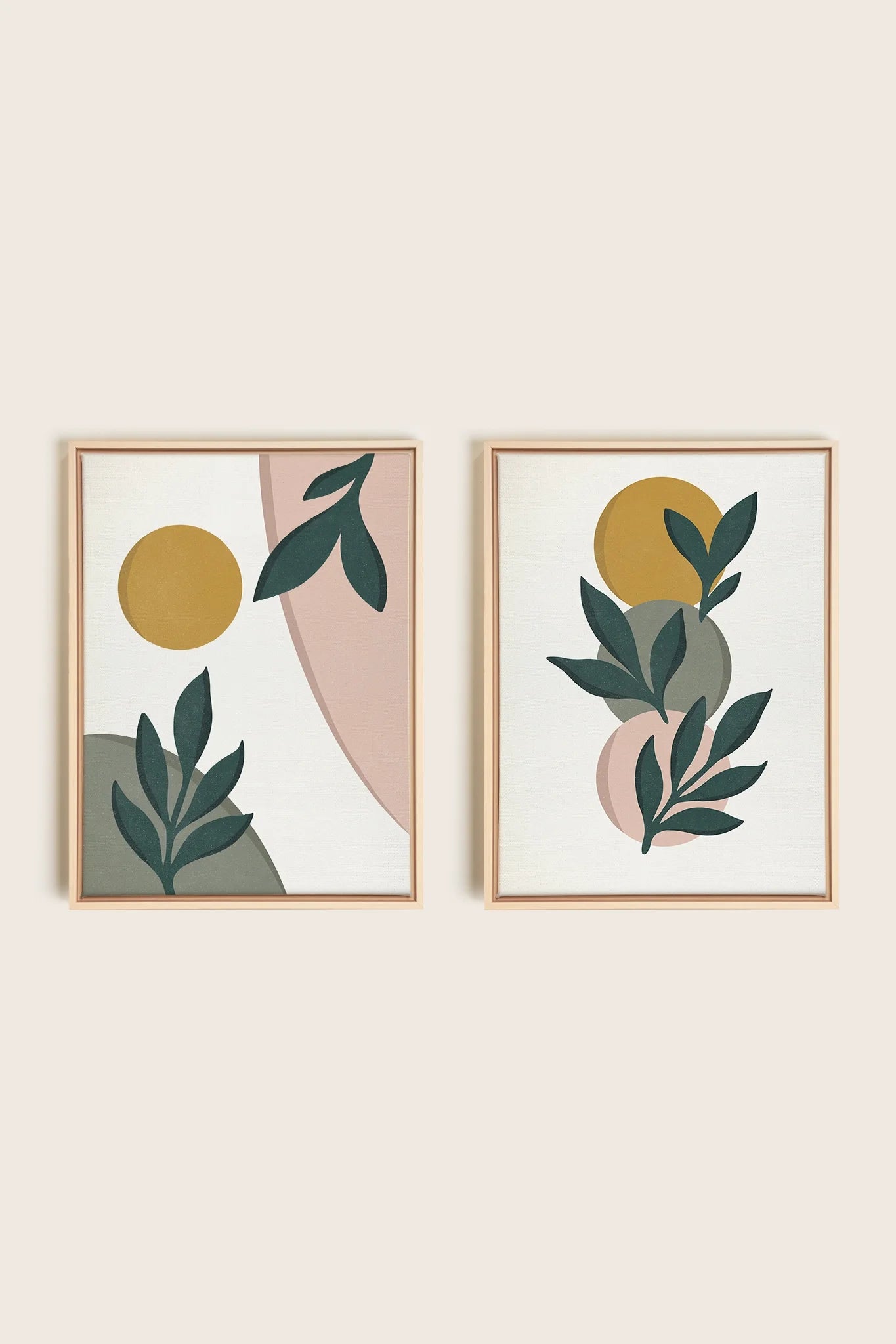 OLEKA CANVAS - RADIANT FLORA DUO, 2 Oeuvres sur toile étirée, encadré Naturel Clair