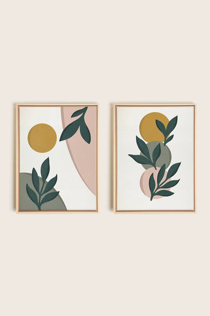 OLEKA CANVAS - RADIANT FLORA DUO, 2 Oeuvres sur toile étirée, encadré Naturel Clair