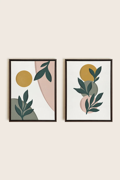 OLEKA CANVAS - RADIANT FLORA DUO, 2 Oeuvres sur toile étirée, encadré Brun Noyer