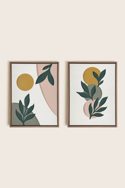 OLEKA CANVAS - RADIANT FLORA DUO, 2 Oeuvres sur toile étirée, encadré Brun Chêne