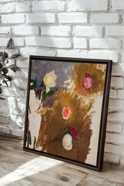 RAW FLORALS, Oeuvre sur toile étirée, encadré Brun Noyer