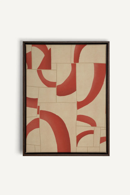 OLEKA CANVAS - RED MOSAIC, Oeuvre sur toile étirée, encadré Brun Noyer