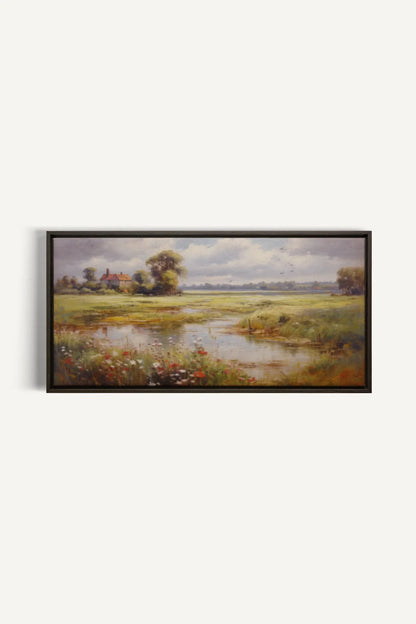 OLEKA CANVAS - Red Oasis, Oeuvre sur toile étirée, encadré Brun Noyer