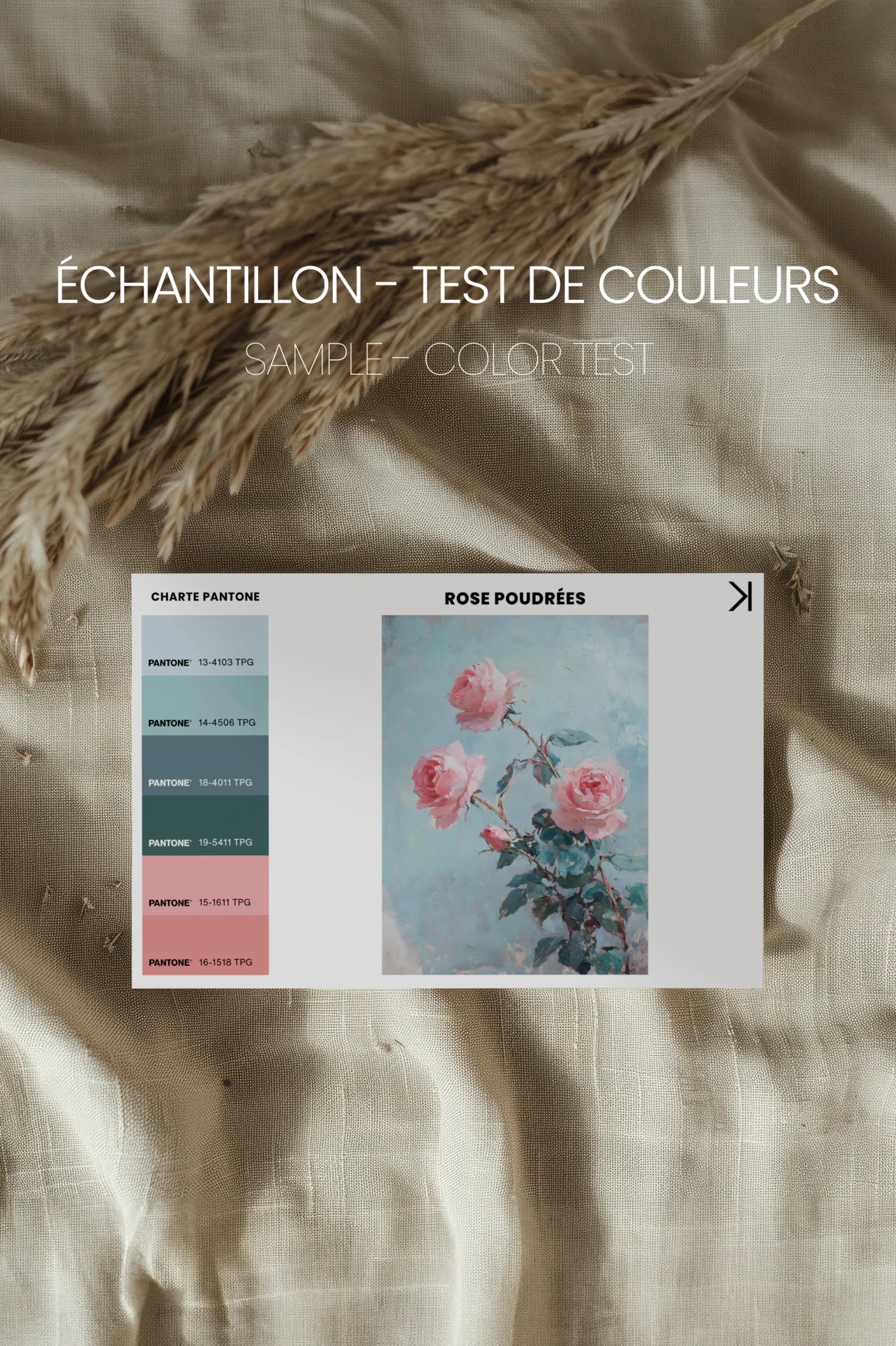 ROSES POUDRÉES, Oeuvre sur toile rigide, encadré Vintage Argent