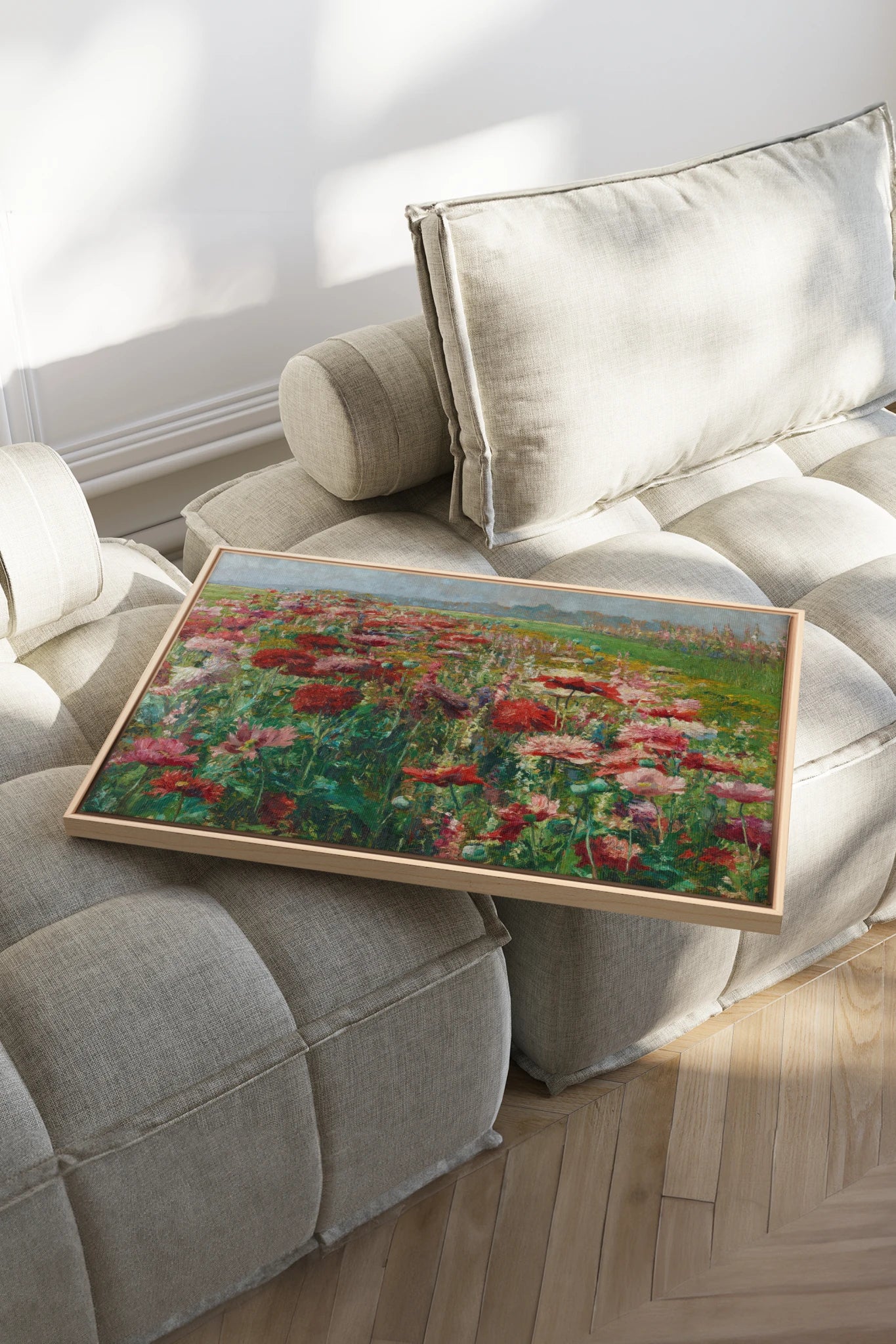 ROUGE PRAIRIE, Oeuvre sur toile étirée, encadré Naturel Clair