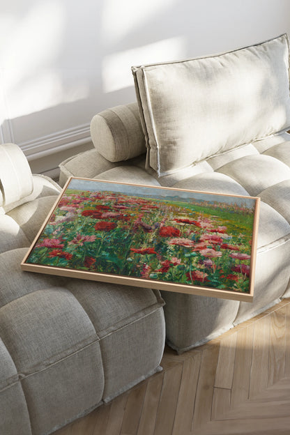 ROUGE PRAIRIE, Oeuvre sur toile étirée, encadré Naturel Clair