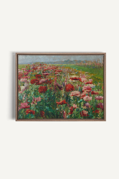 ROUGE PRAIRIE, Oeuvre sur toile étirée, encadré Brun Chêne