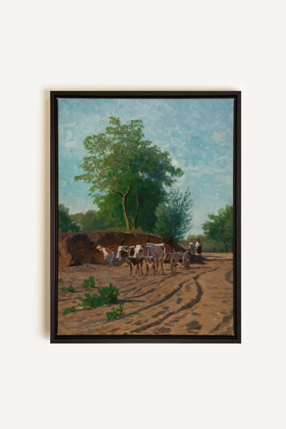 ROUTE DU VILLAGE, Artwork on stretched canvas, framed in black