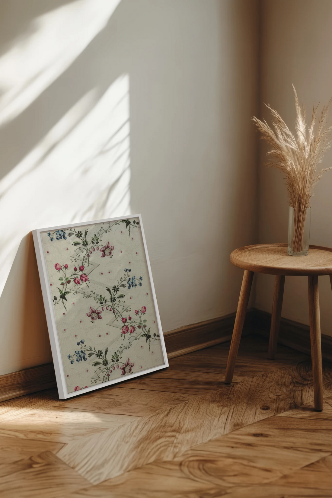 RUBAN DE ROSES, Oeuvre sur toile étirée, encadré Blanc