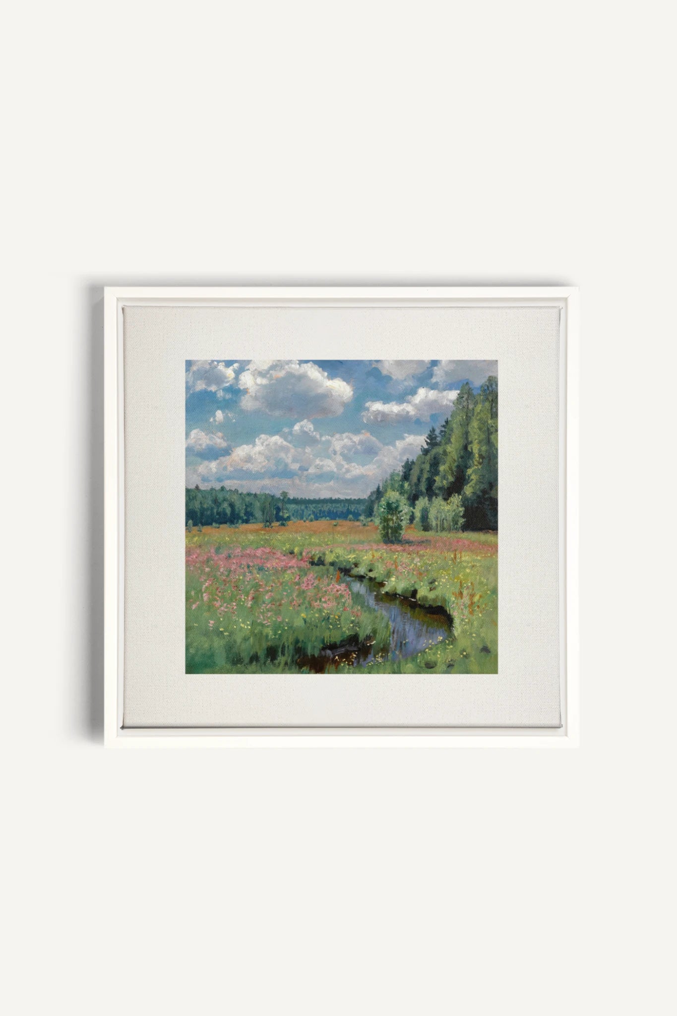 RUISSEAU FLEURI, Oeuvre sur toile étirée, encadré Blanc