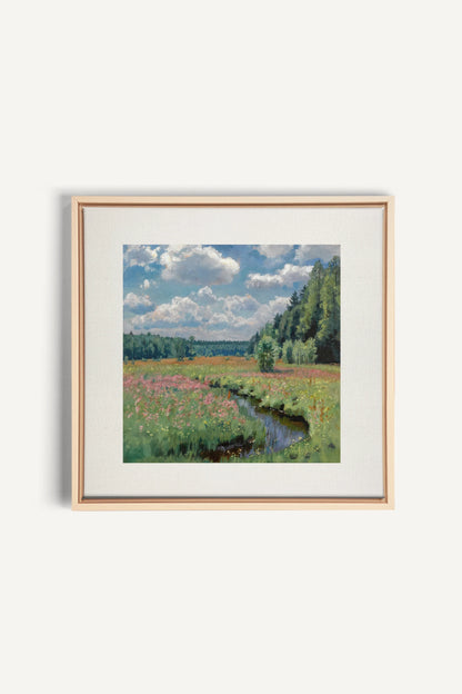 RUISSEAU FLEURI, Oeuvre sur toile étirée, encadré Naturel Clair