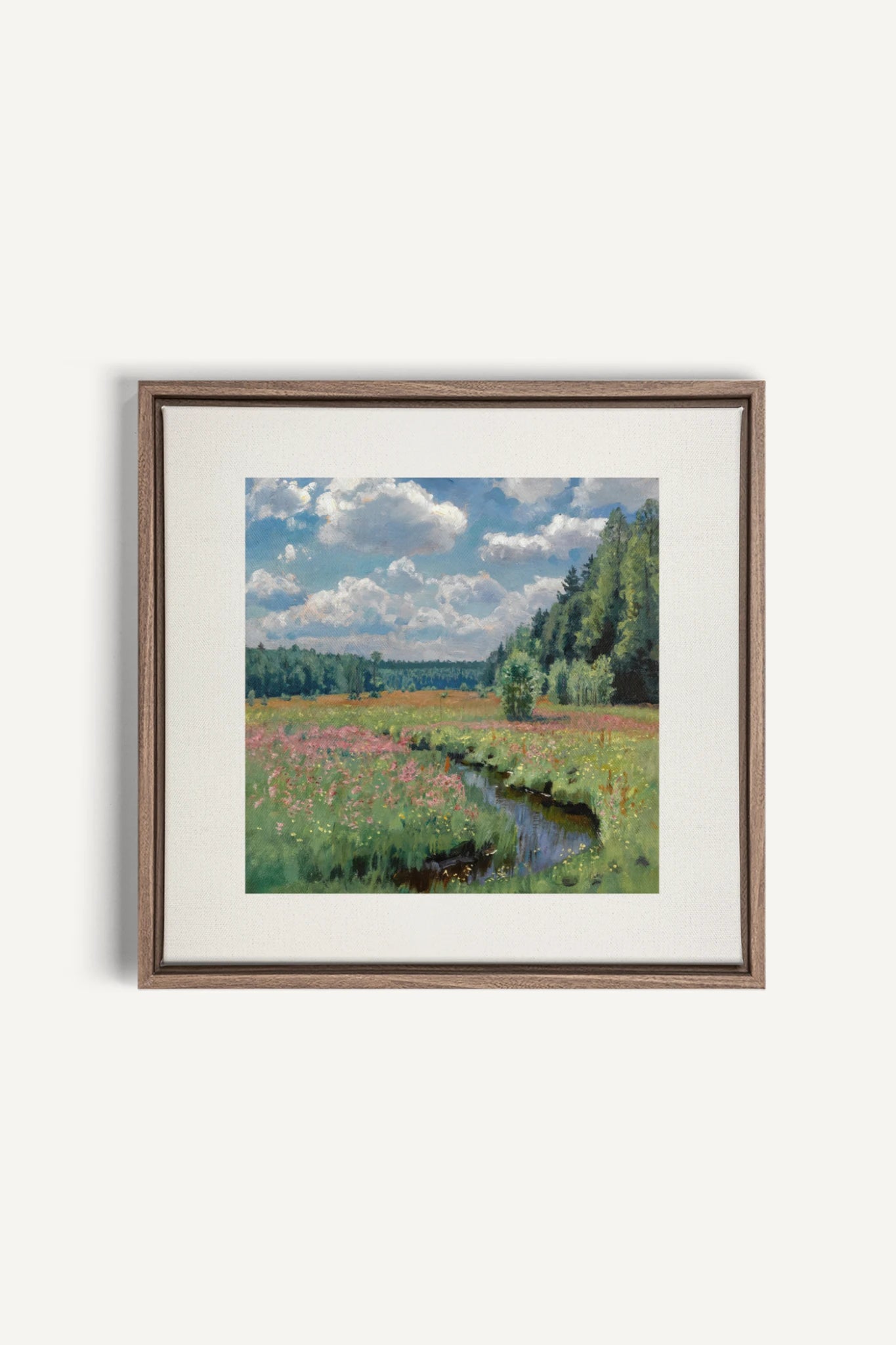 RUISSEAU FLEURI, Oeuvre sur toile étirée, encadré Brun Chêne