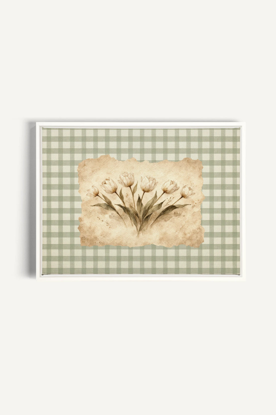 SAGE GINGHAM, Oeuvre sur toile étirée, encadré Blanc