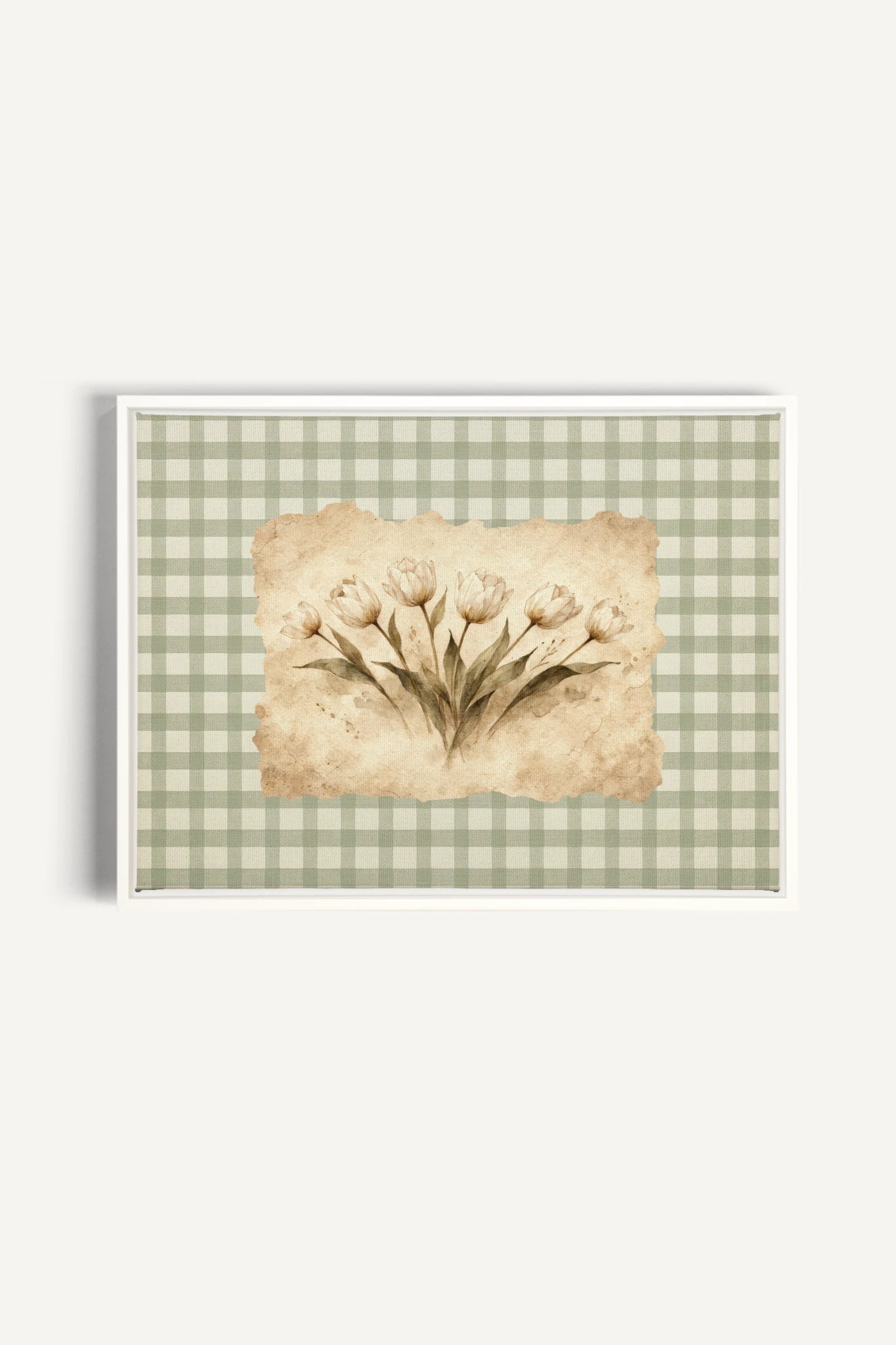 SAGE GINGHAM, Oeuvre sur toile étirée, encadré Blanc