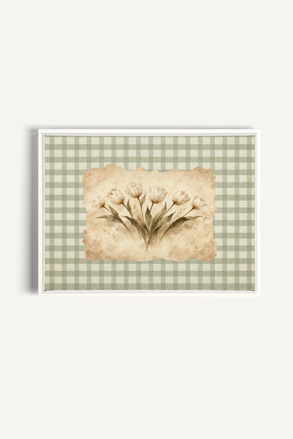 SAGE GINGHAM, Oeuvre sur toile étirée, encadré Blanc