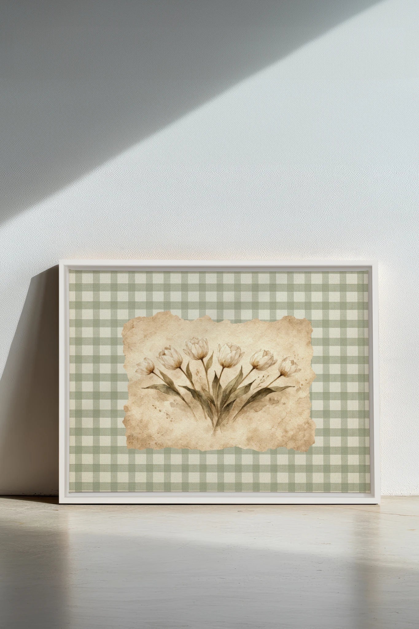 SAGE GINGHAM, Oeuvre sur toile étirée, encadré Blanc