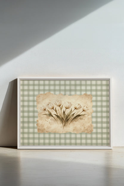 SAGE GINGHAM, Oeuvre sur toile étirée, encadré Blanc