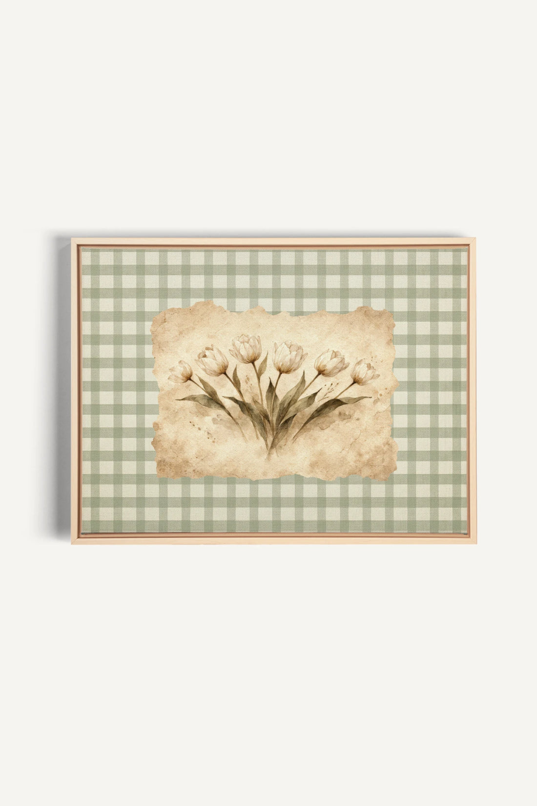 SAGE GINGHAM, Oeuvre sur toile étirée, encadré Naturel Clair