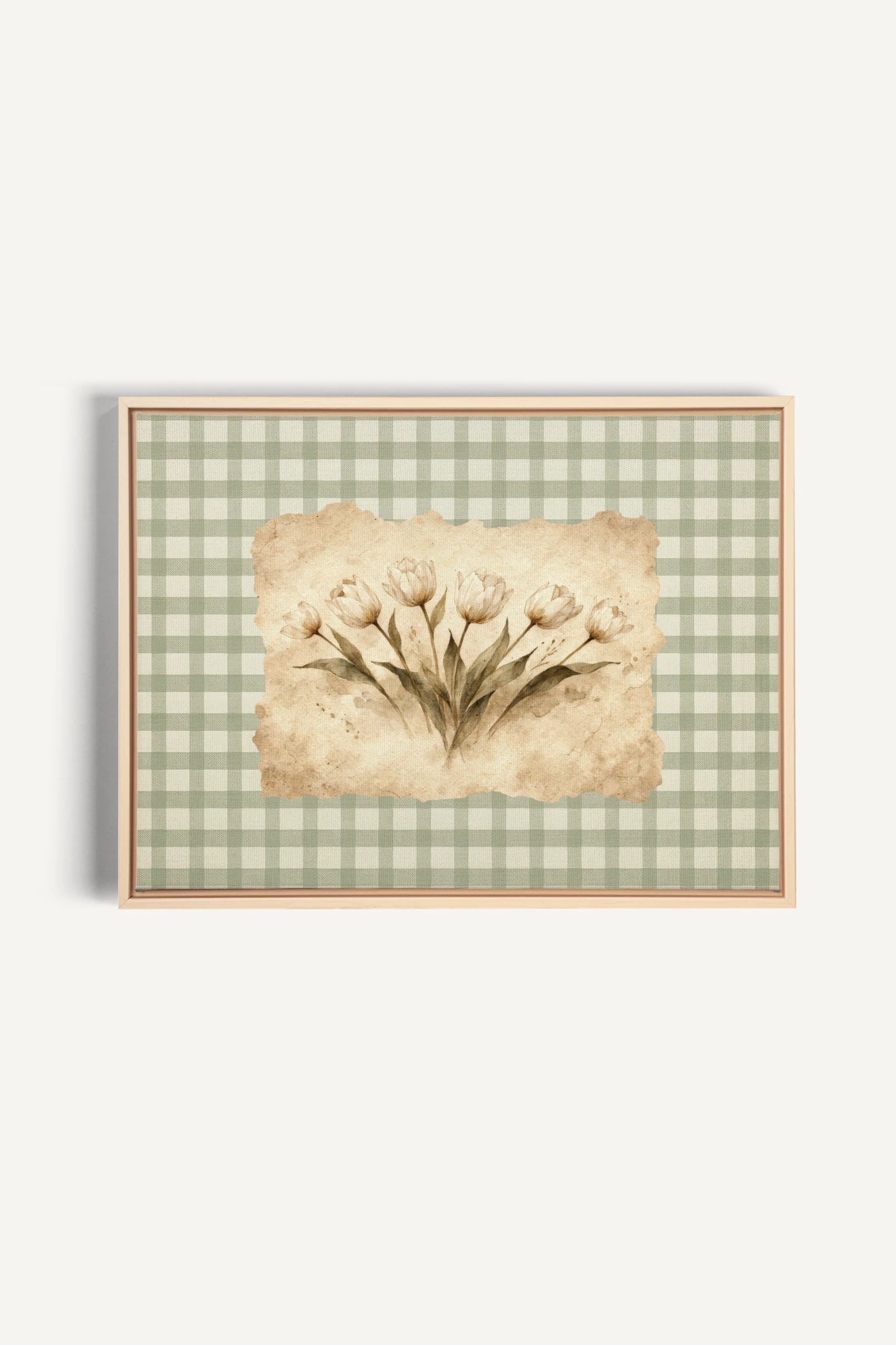 SAGE GINGHAM, Oeuvre sur toile étirée, encadré Naturel Clair