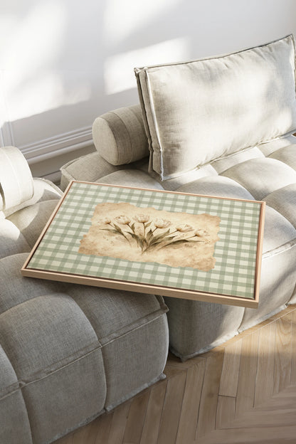 SAGE GINGHAM, Oeuvre sur toile étirée, encadré Naturel Clair