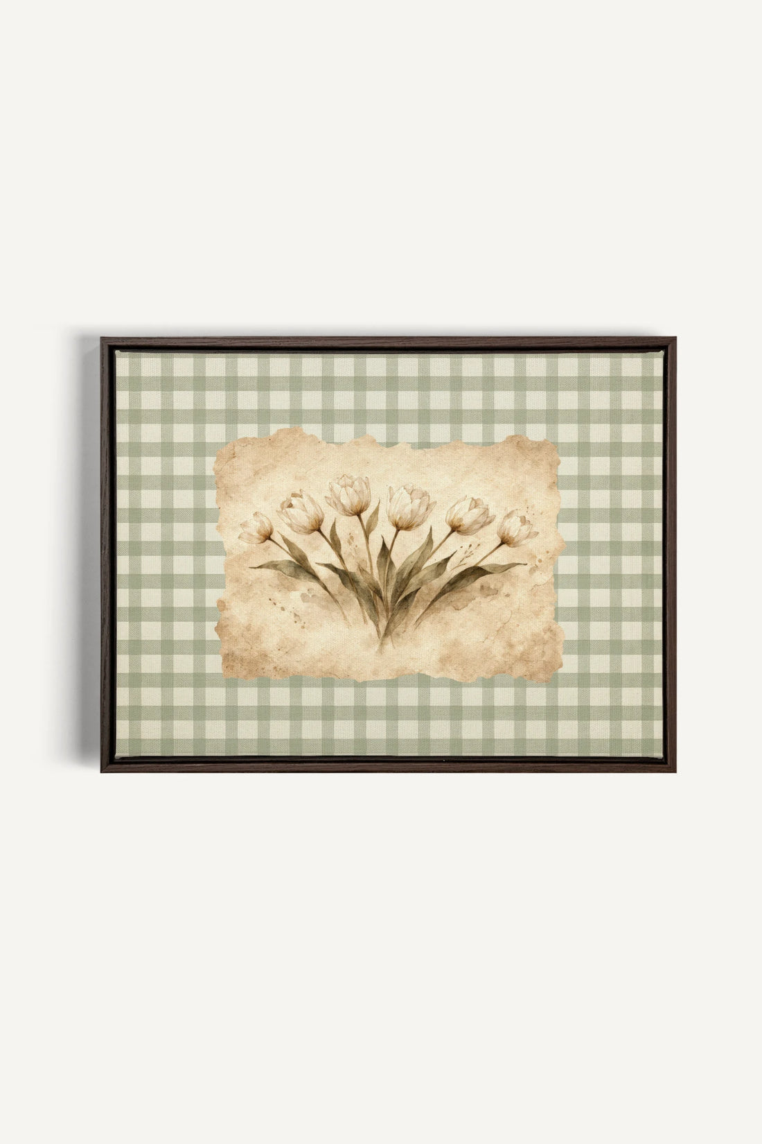 SAGE GINGHAM, Oeuvre sur toile étirée, encadré Brun Noyer