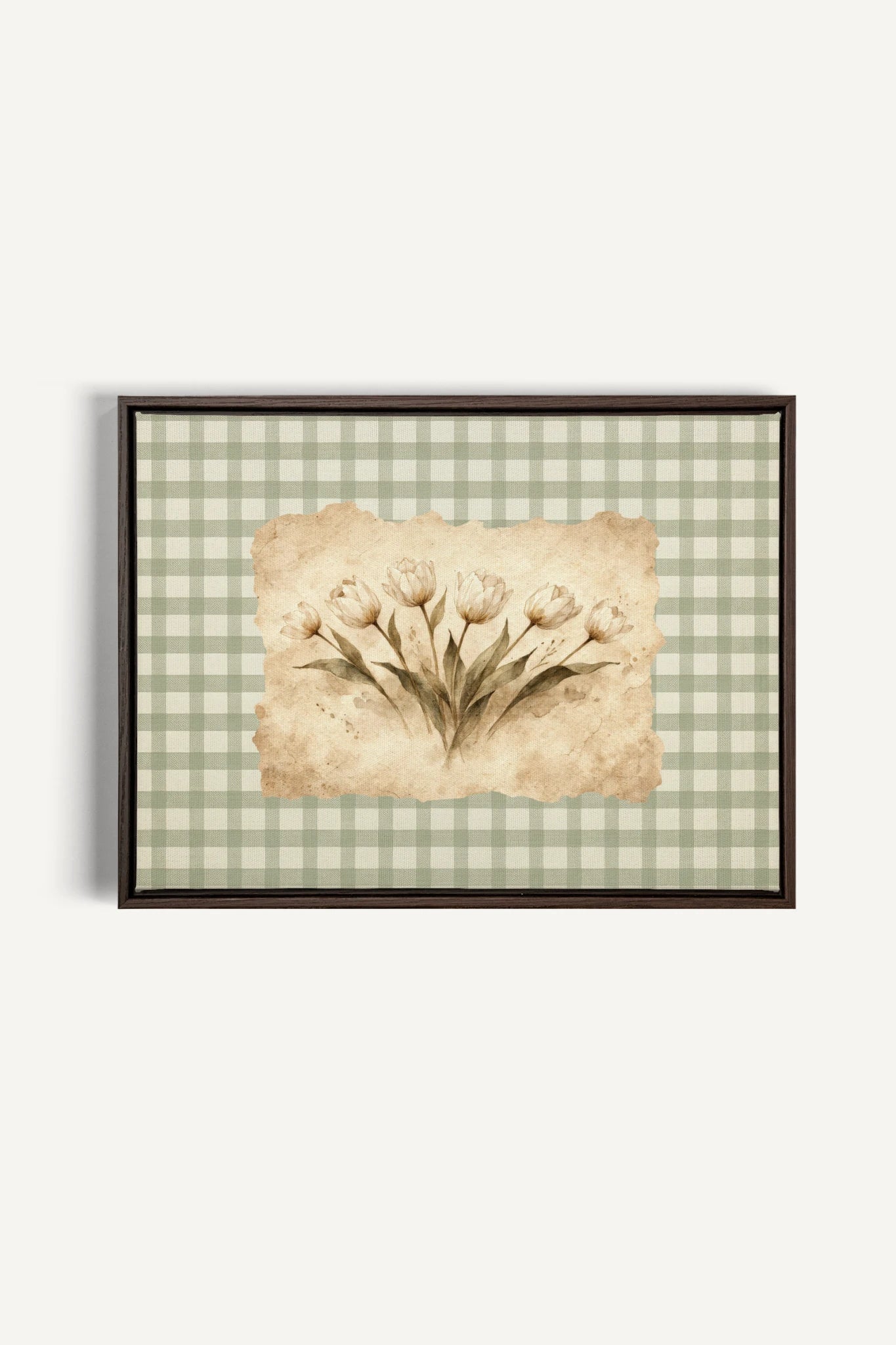 SAGE GINGHAM, Oeuvre sur toile étirée, encadré Brun Noyer