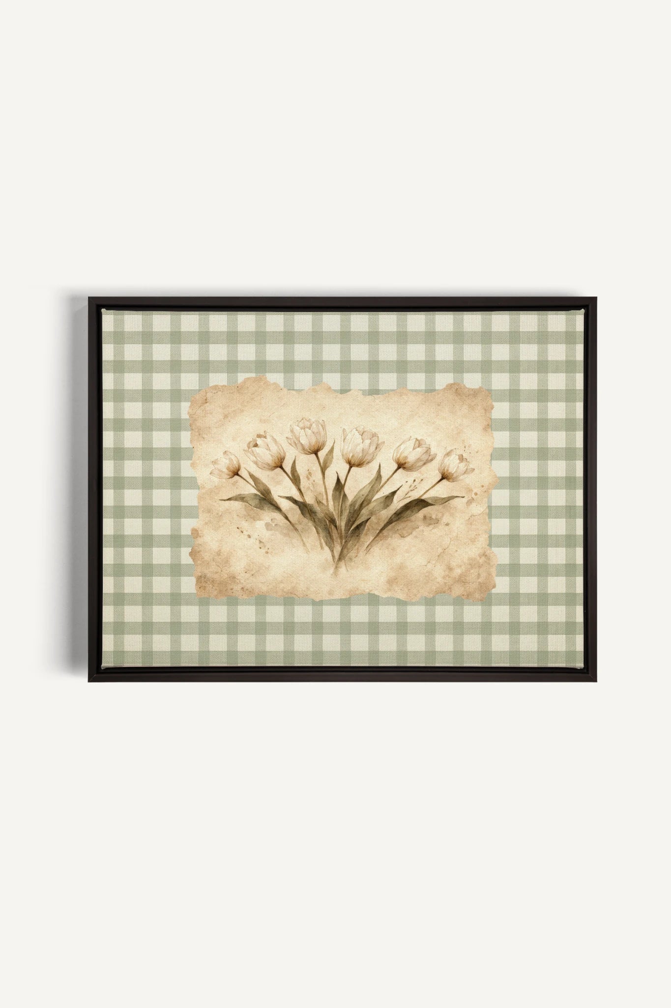 SAGE GINGHAM, Oeuvre sur toile étirée, encadré Noir