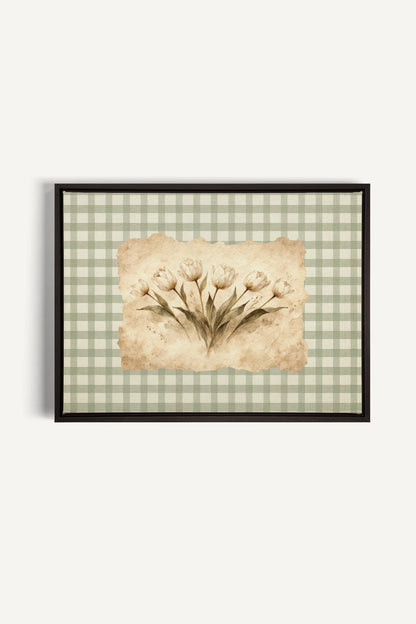 SAGE GINGHAM, Oeuvre sur toile étirée, encadré Noir