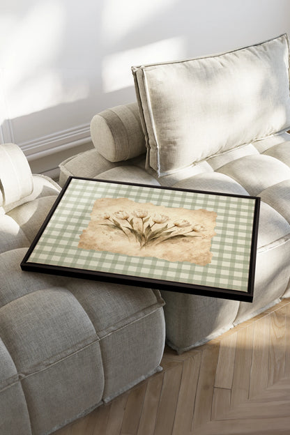 SAGE GINGHAM, Oeuvre sur toile étirée, encadré Noir