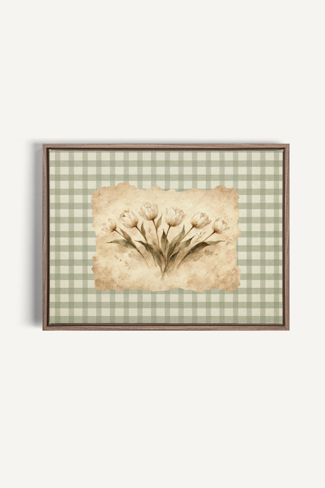 SAGE GINGHAM, Oeuvre sur toile étirée, encadré Brun Chêne
