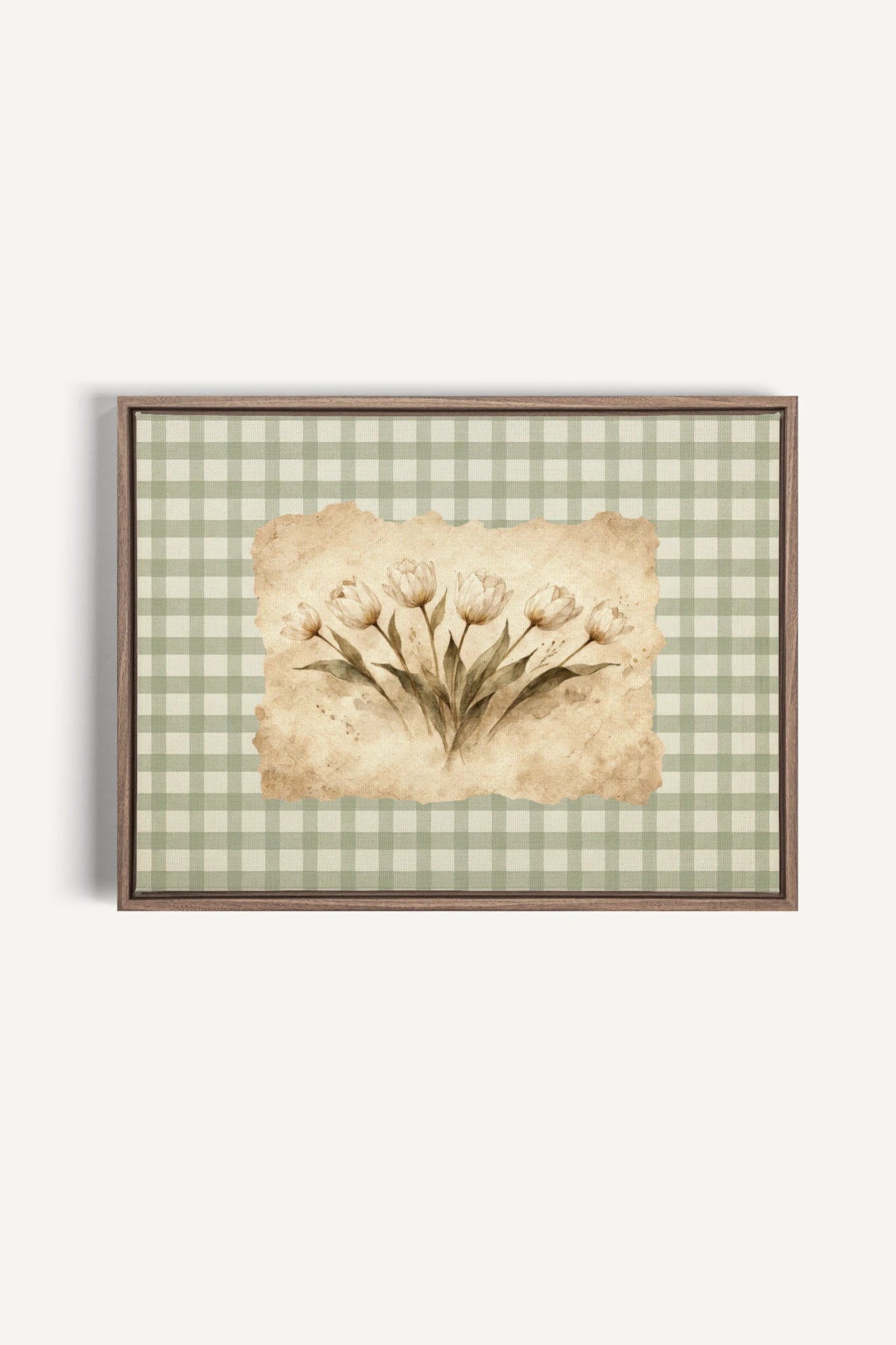 SAGE GINGHAM, Oeuvre sur toile étirée, encadré Brun Chêne