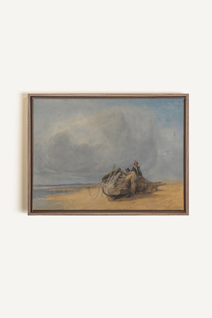 SALT AND SKY, Artwork on stretched canvas, framed in Brown Oak