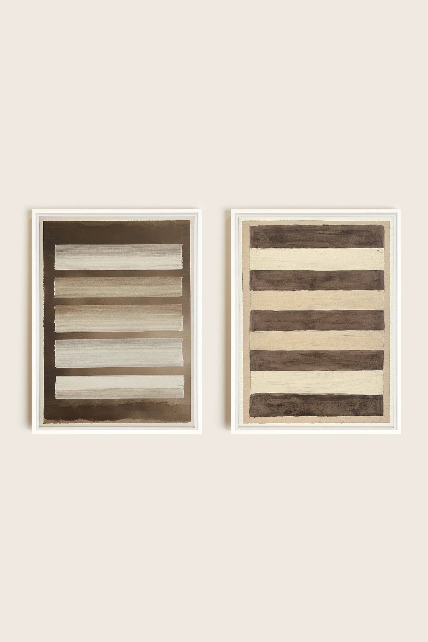OLEKA CANVAS - SANDY LINES DUO, 2 Oeuvres sur toile étirée, encadré Blanc